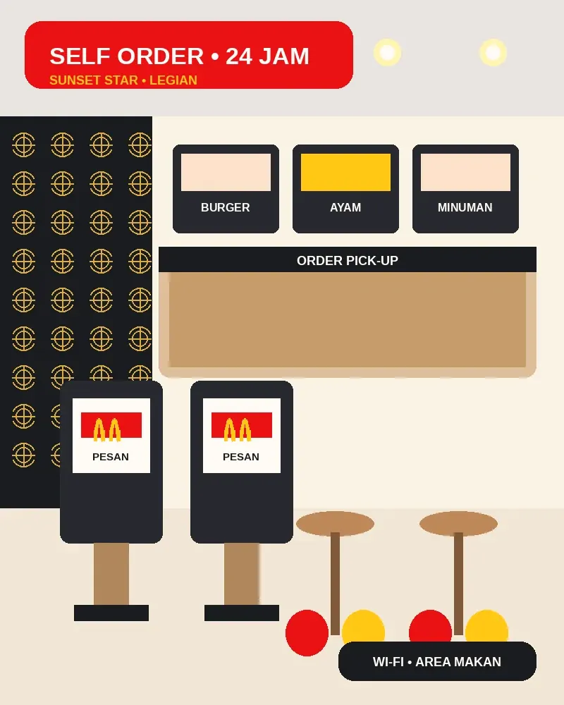 Visual area pemesanan dan tempat duduk McDonald's Jimbaran
